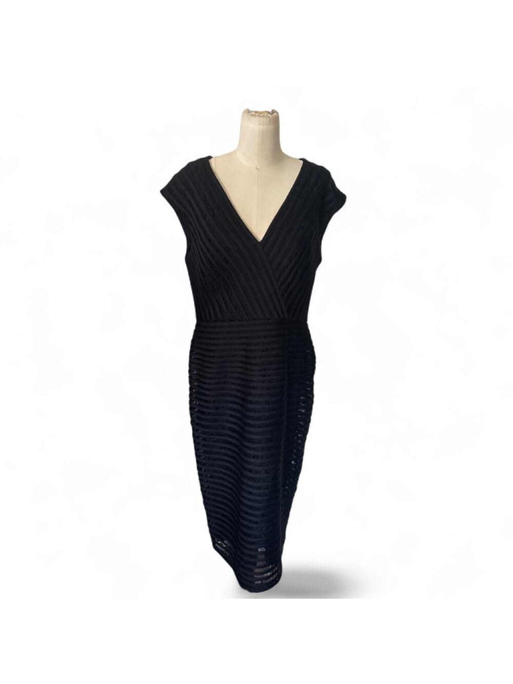 Tadashi Collection Black Lace Cocktail Pencil Midi Dress Size 10
